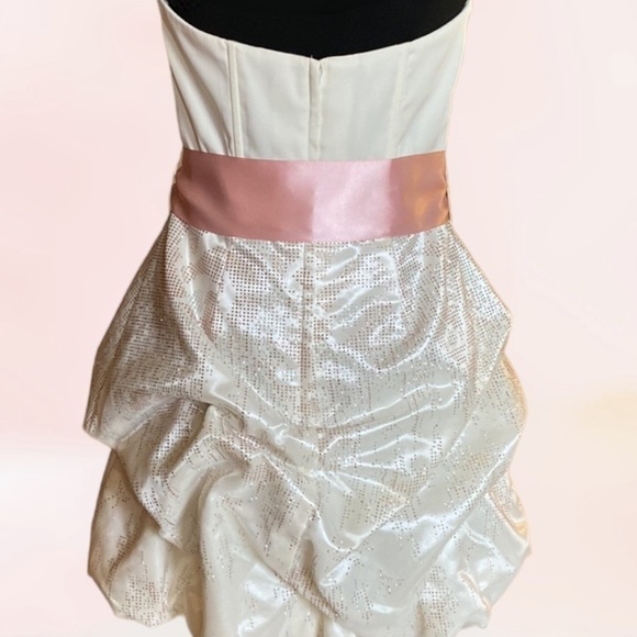 Jessica McClintock for Gunne Sax Strapless Mini Dress Cream and Pink Size 9 - Picture 5 of 14